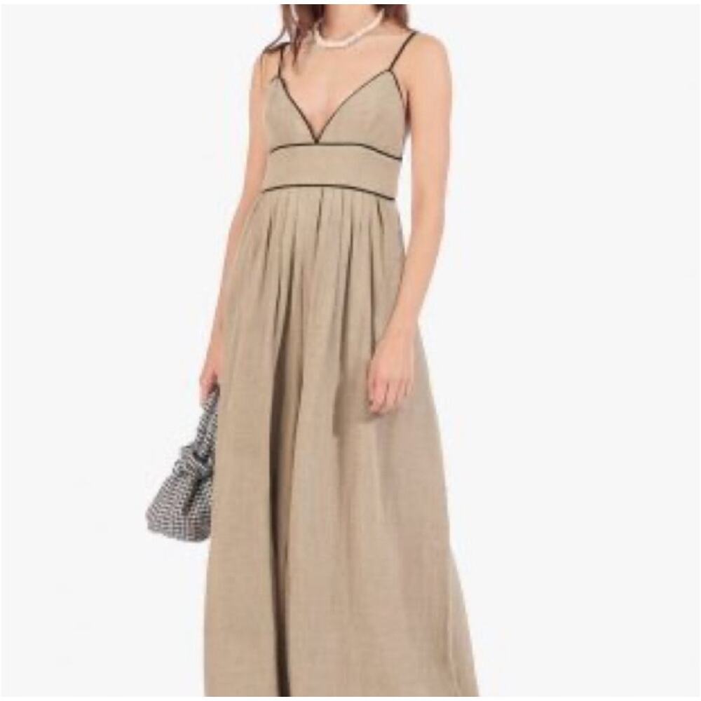STAUD Figue Linen Wide Leg Jumpsuit Heavyweight Babydoll Natural/Black SZ 2 EUC